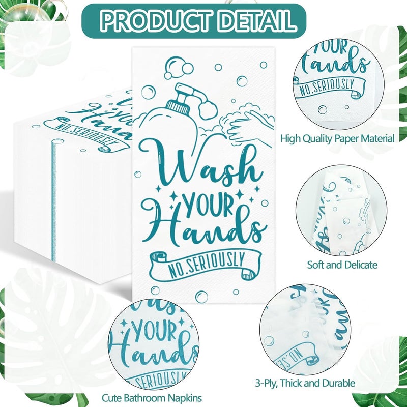 IANFEPH 100 Pcs Disposable Hand Towels for Bathroom Paper Towels for Guests 3 Ply Wash Your Hands Bathroom Etiquette Guest Napkins for Powder Room Wedding Birthday Holiday Anniversary, Teal Blue - Image 3